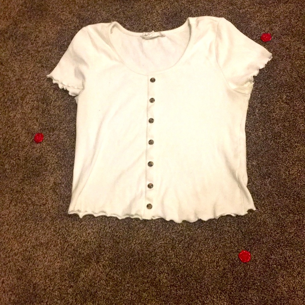 Lettuce Trim Cropped White Top